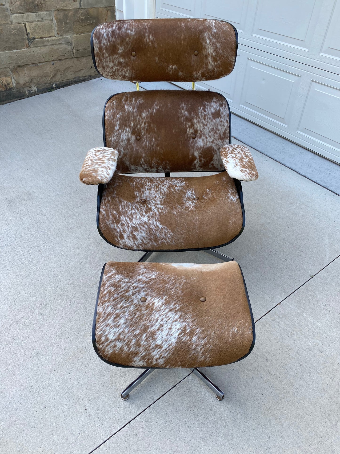 Reupholstered Mcm Eames Seling "Style" Lounge Chair Set in Cowhide