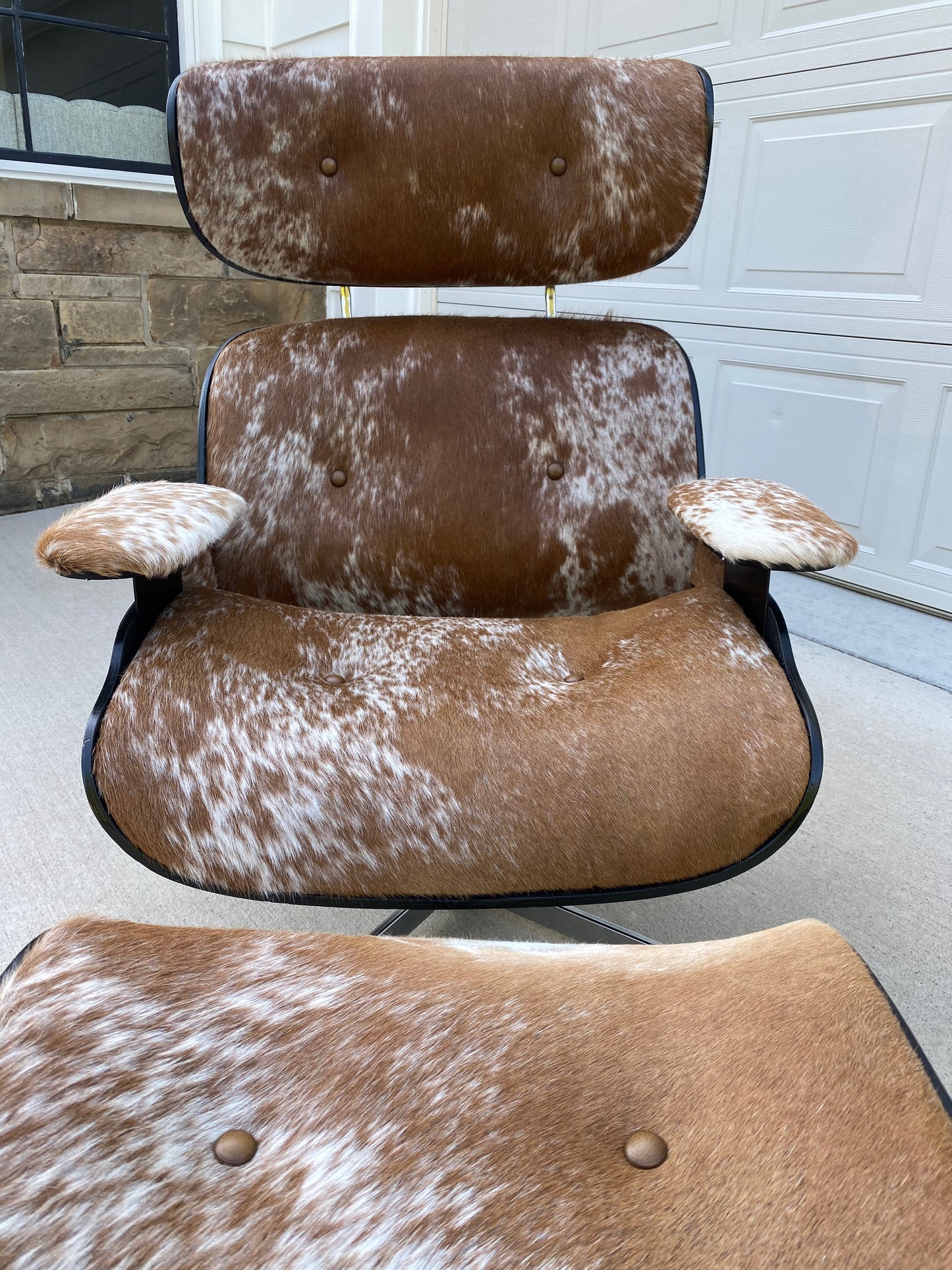 Reupholstered Mcm Eames Seling "Style" Lounge Chair Set in Cowhide