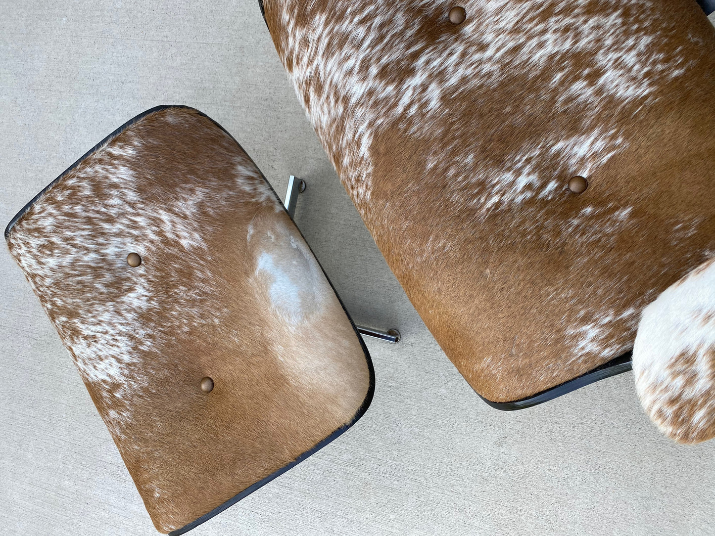 Reupholstered Mcm Eames Seling "Style" Lounge Chair Set in Cowhide