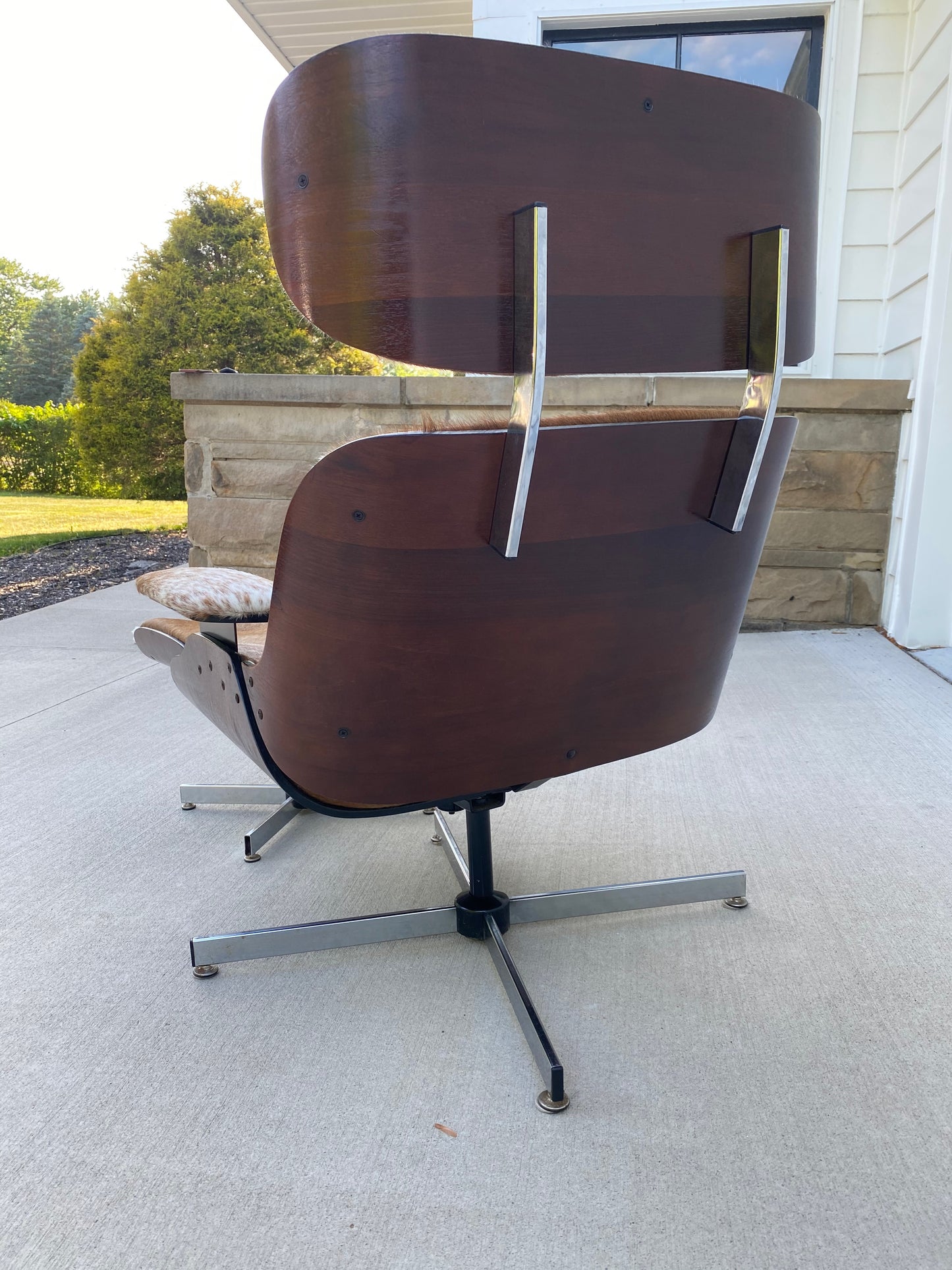 Reupholstered Mcm Eames Seling "Style" Lounge Chair Set in Cowhide