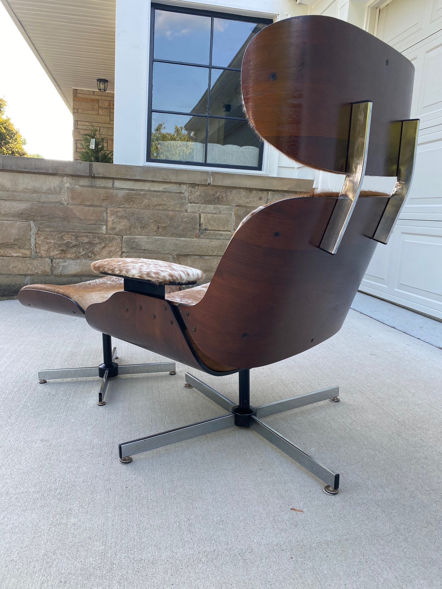 Reupholstered Mcm Eames Seling "Style" Lounge Chair Set in Cowhide