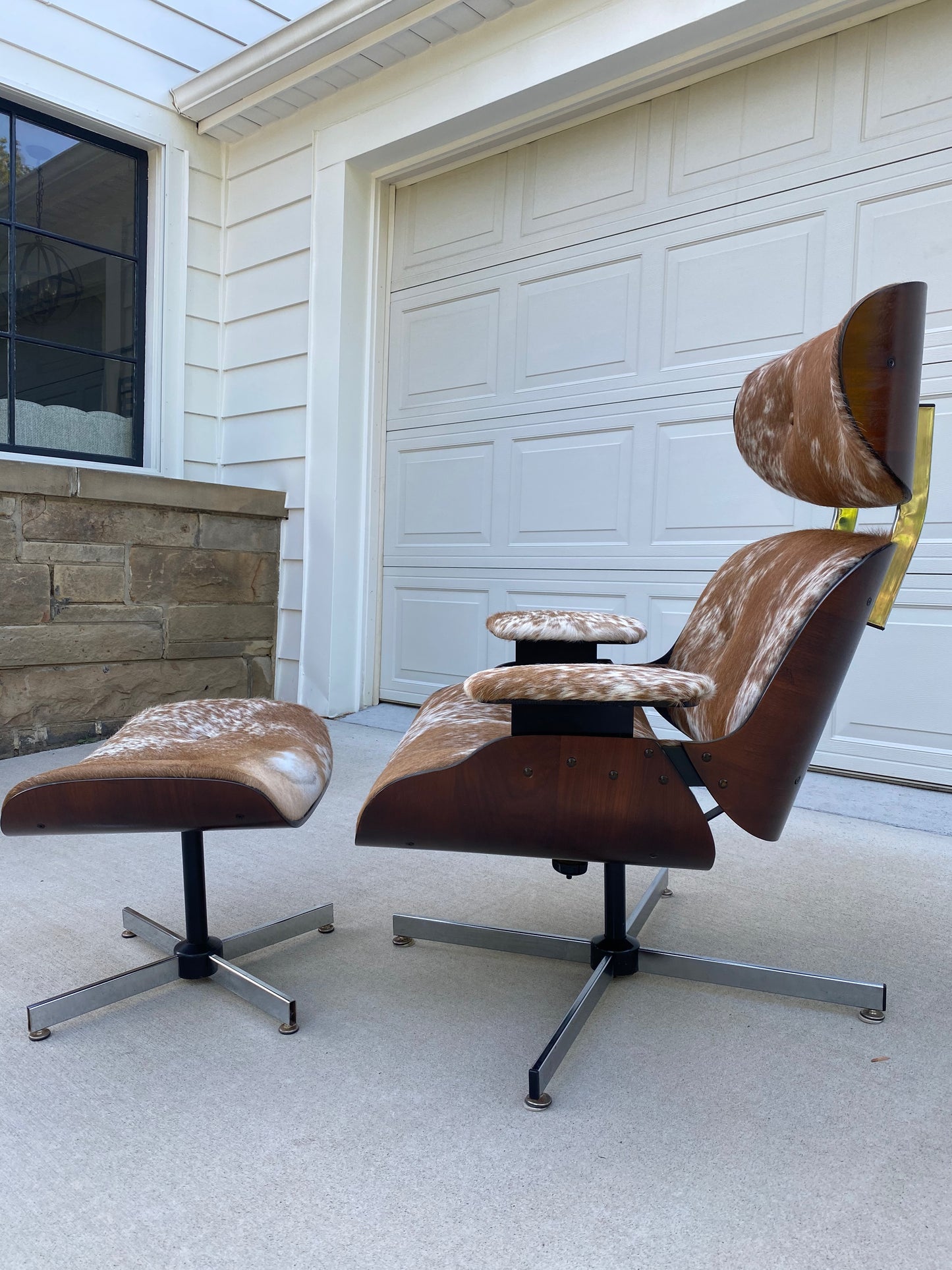 Reupholstered Mcm Eames Seling "Style" Lounge Chair Set in Cowhide