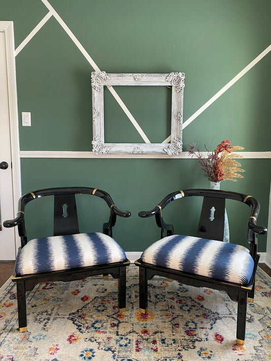 Pair of 1970s James Mont Chinoiserie Horseshoe Ming Chairs by Century