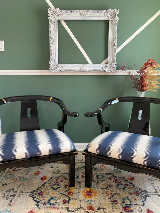 Pair of 1970s James Mont Chinoiserie Horseshoe Ming Chairs by Century