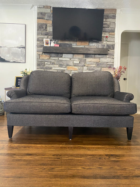 Two-Seater Reupholstered "Henredon" Style Sofa with Throw Pillows