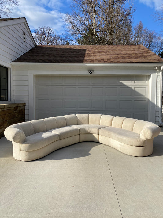 Mid Century Modern Curved Weiman Sectional Sofa In White Fabric