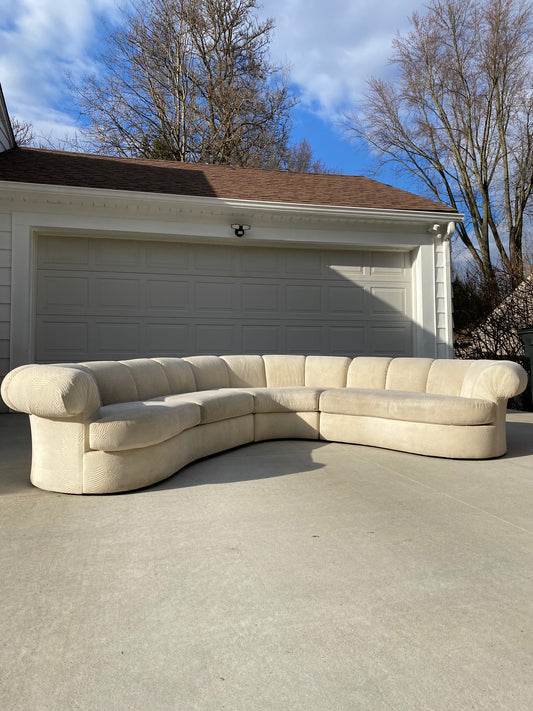 Mid Century Modern Curved Weiman Sectional Sofa In White Fabric