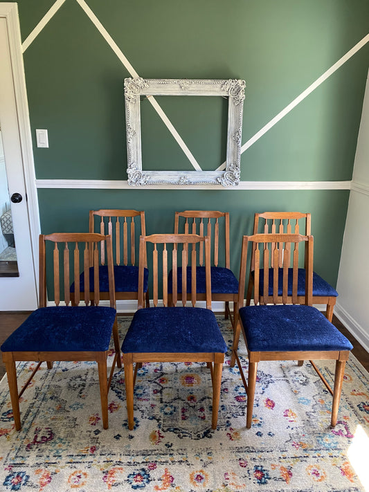 Set of 6 Mid-Century Modern Keller Style Wood Dining Chairs