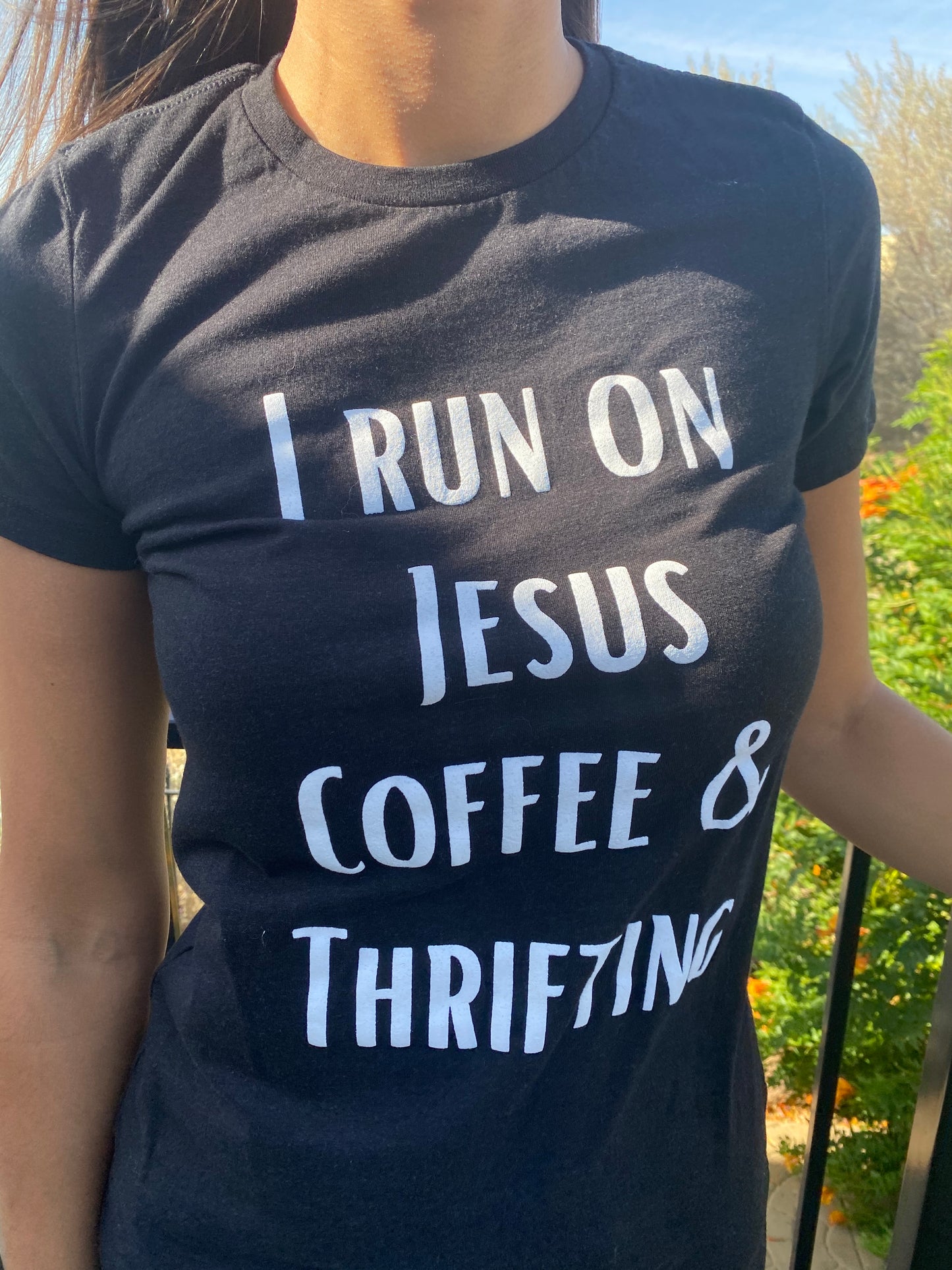 I Run On Jesus, Coffee & Thrifting T-Shirt - Women's