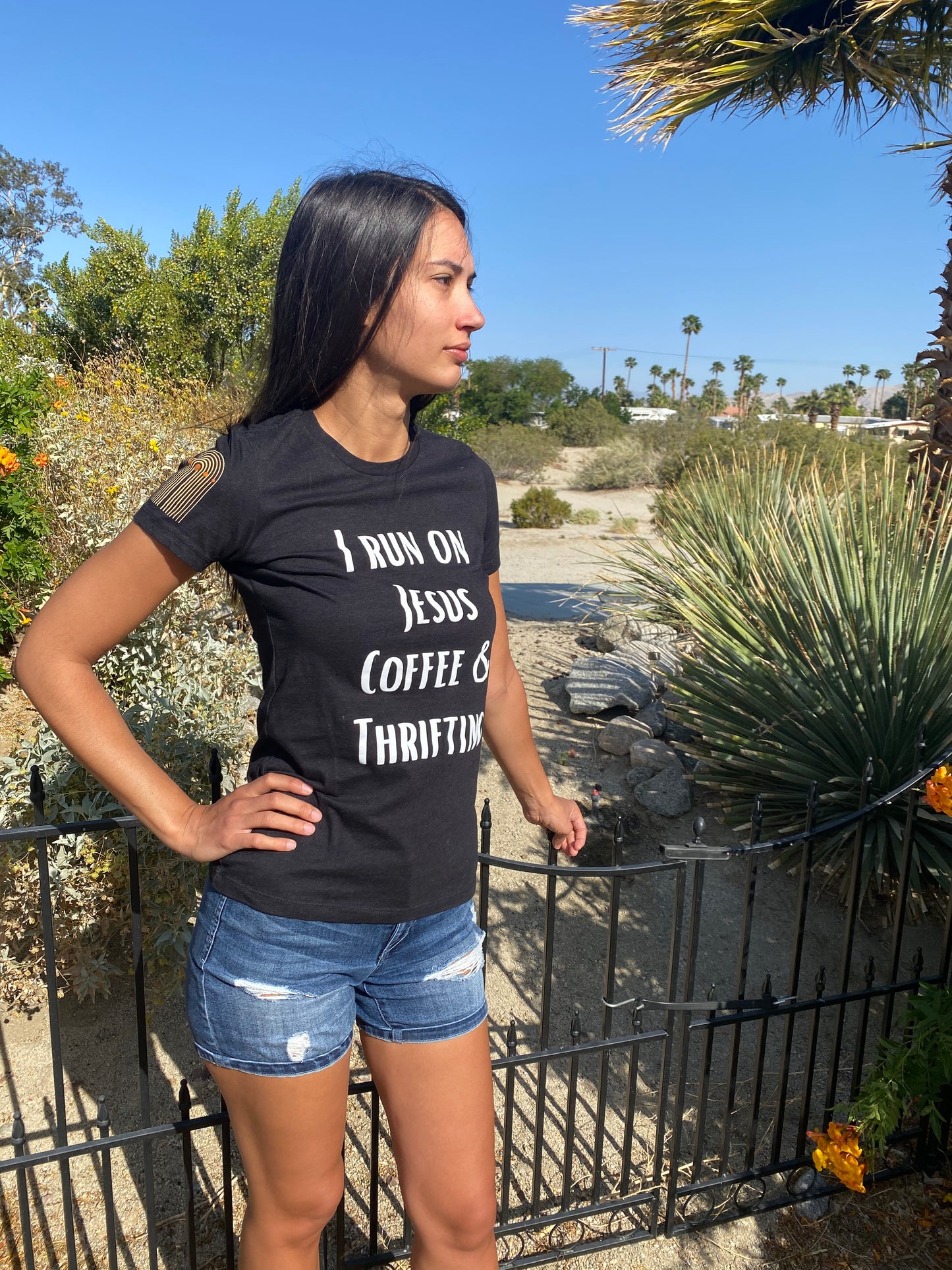 I Run On Jesus, Coffee & Thrifting T-Shirt - Women's