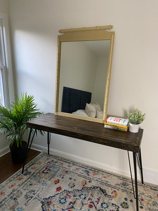 1970s Cream Colored Bamboo Rattan Accent Mirror