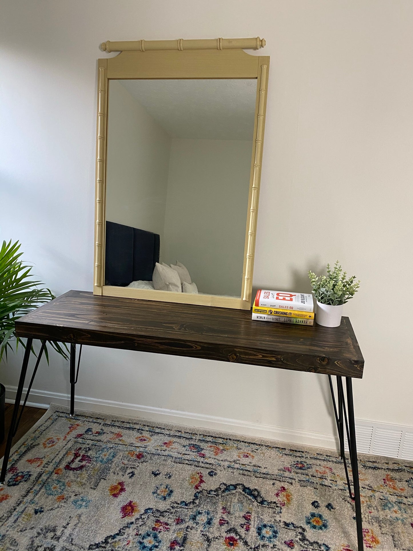 1970s Cream Colored Bamboo Rattan Accent Mirror