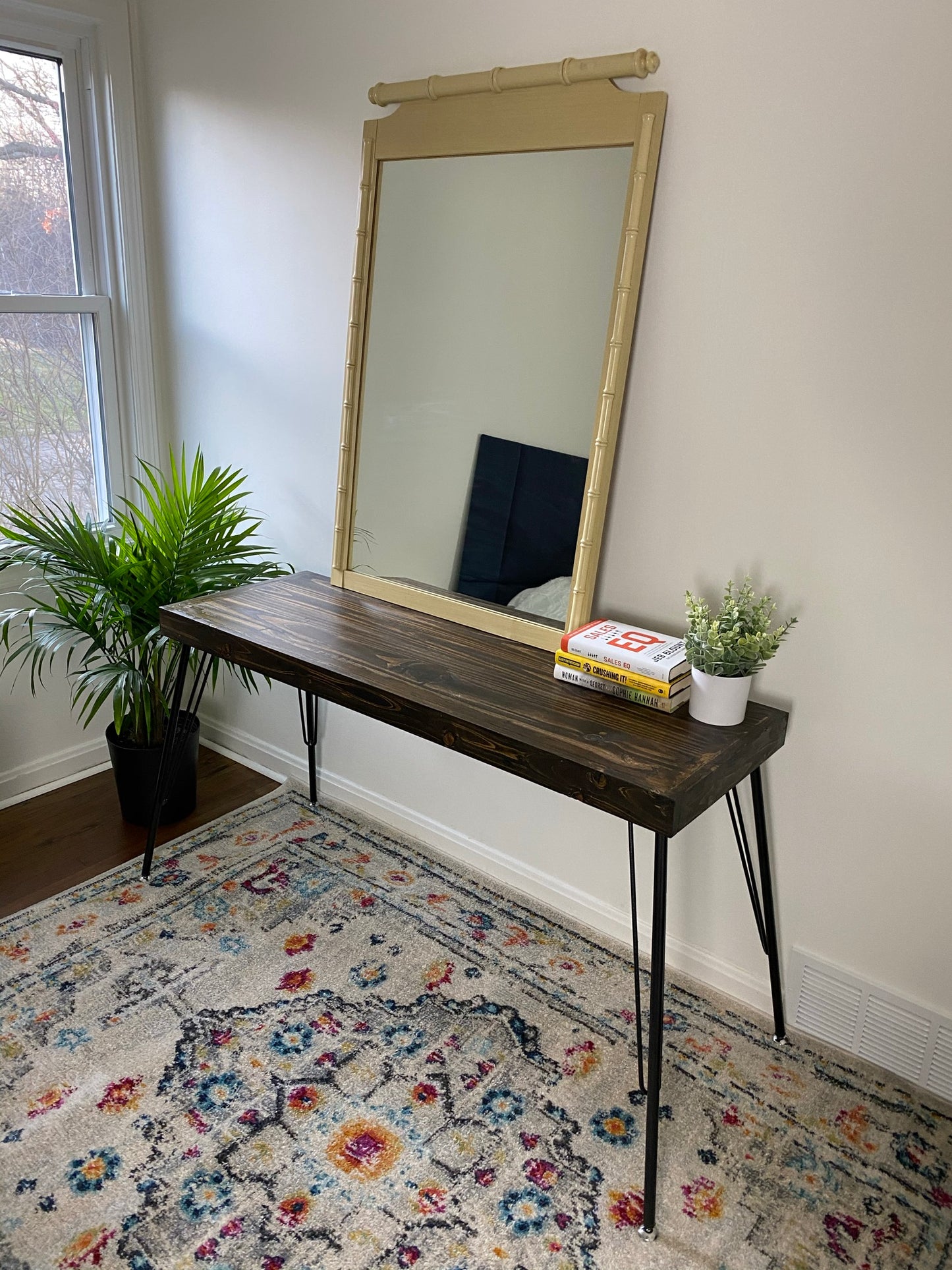 1970s Cream Colored Bamboo Rattan Accent Mirror