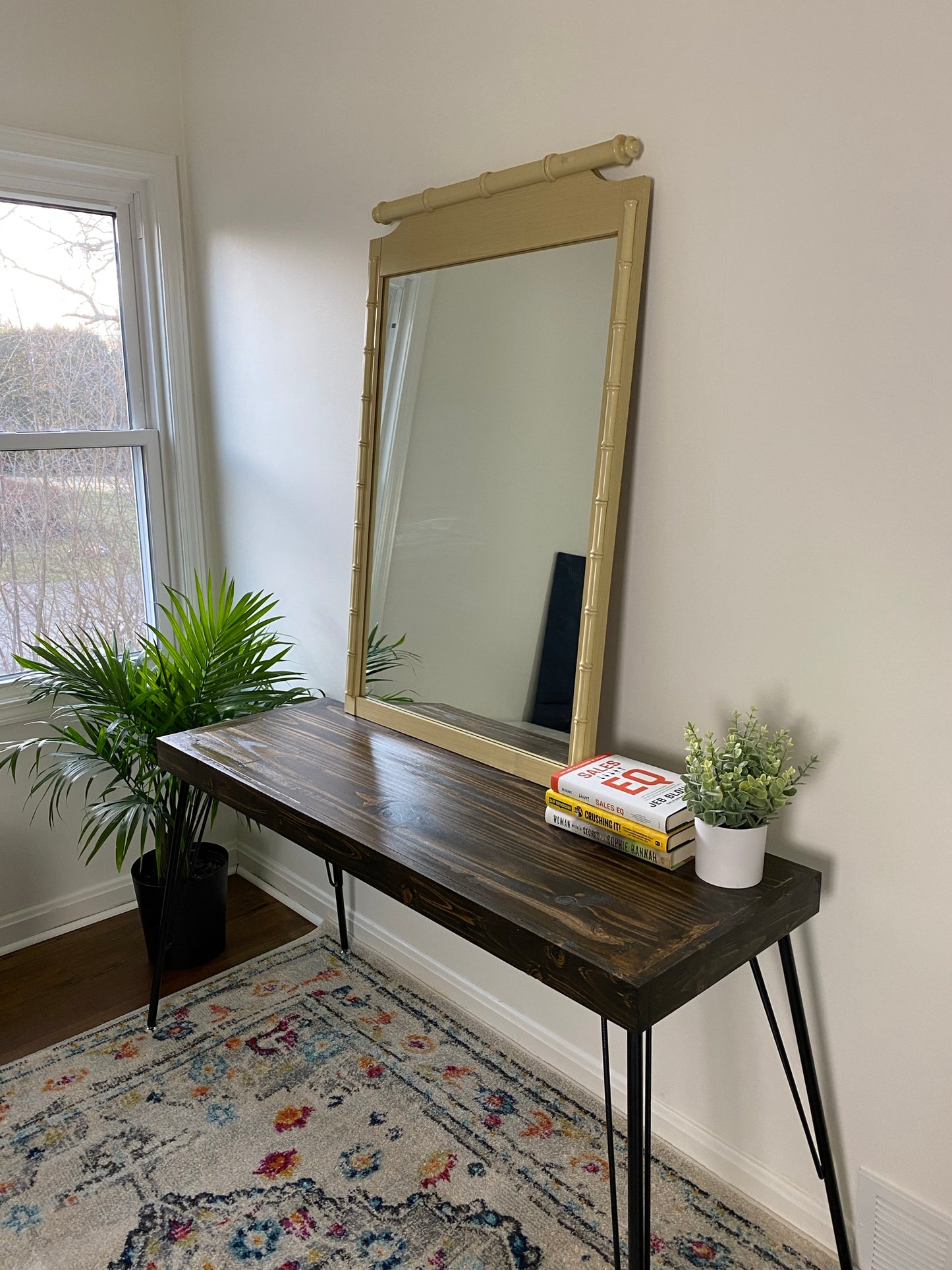 1970s Cream Colored Bamboo Rattan Accent Mirror