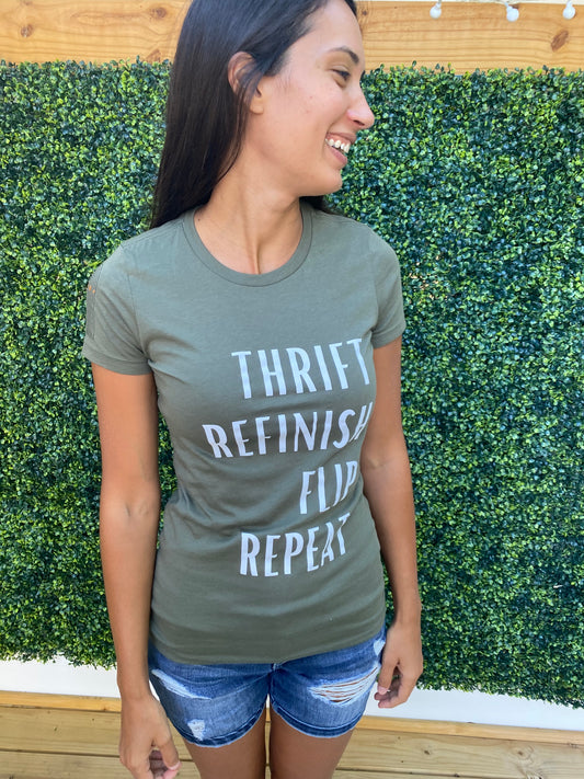 Thrift, Refinish, Flip, Repeat Green T-Shirt - Women's