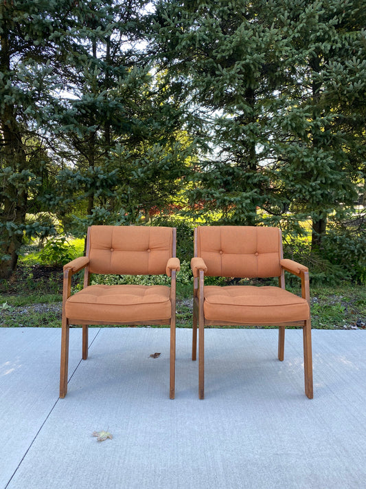 Set of 2 Orange Mid-Century Modern Style Accent Chairs
