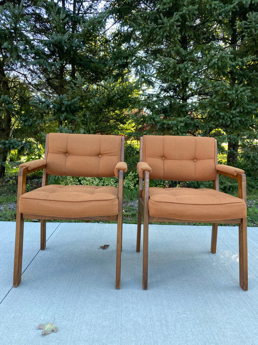 Set of 2 Orange Mid-Century Modern Style Accent Chairs