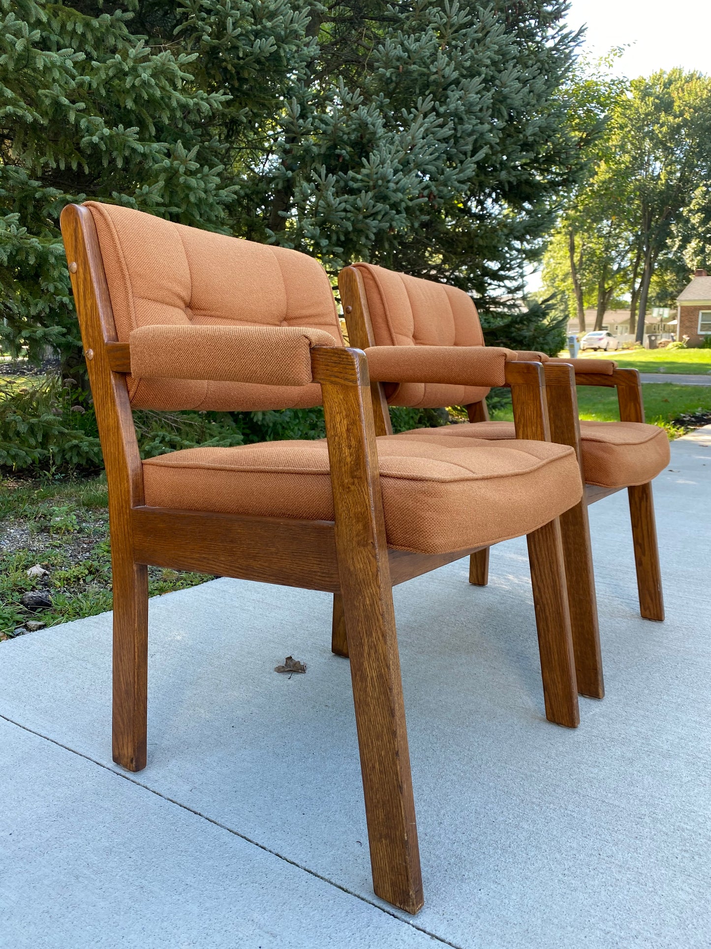 Set of 2 Orange Mid-Century Modern Style Accent Chairs