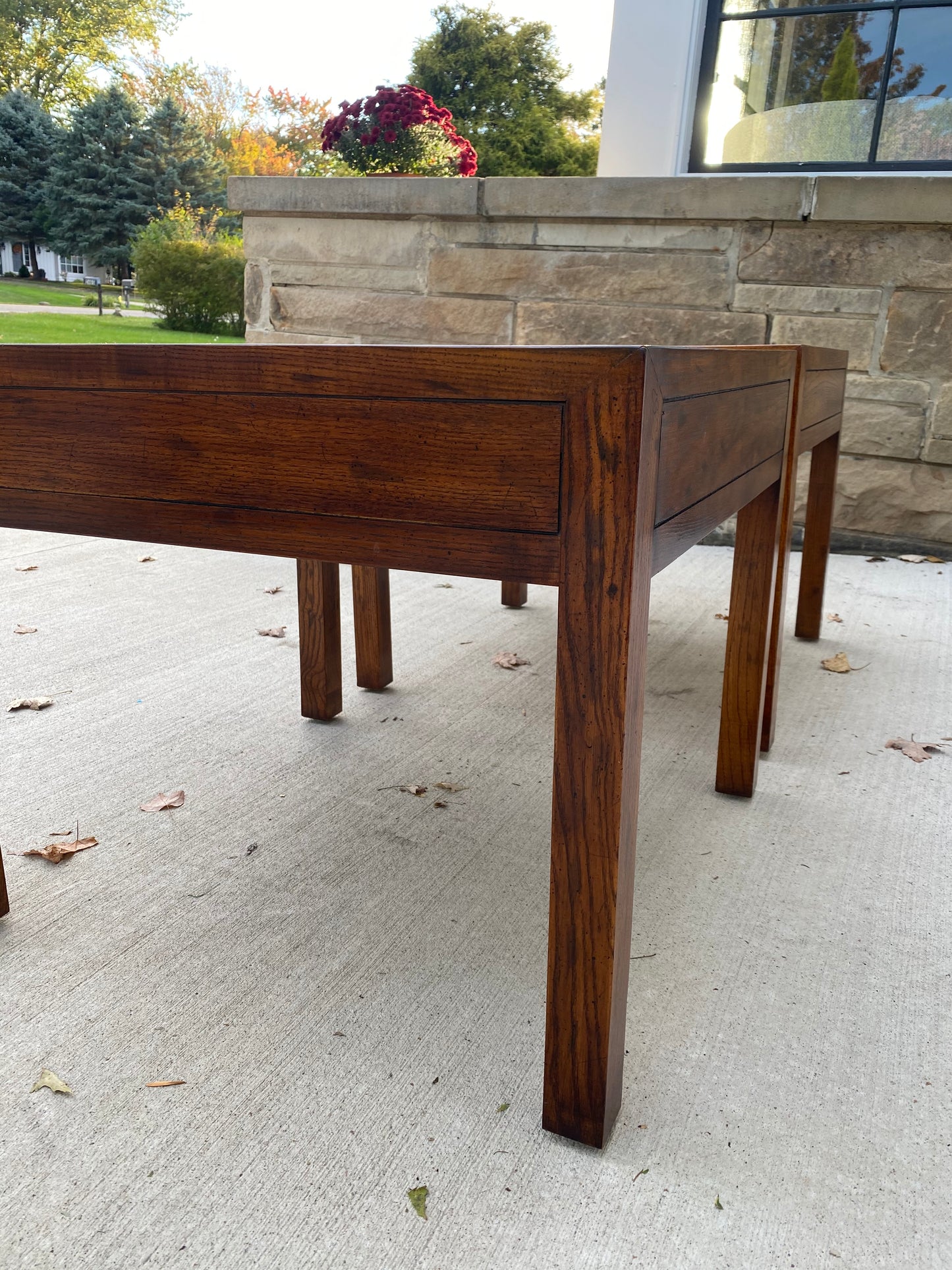 Pair of Henredon Parquetry Top Burl Walnut Campaign End Tables