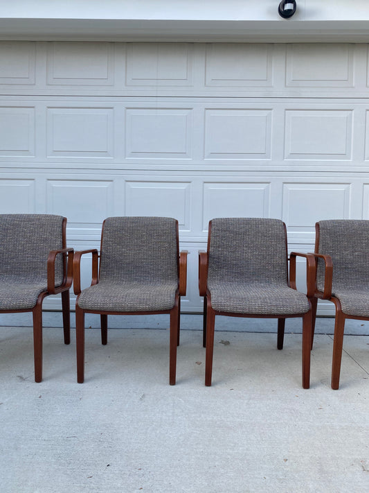 Set of 4 1970s Walnut Knoll Bill Stephens Arm Chairs