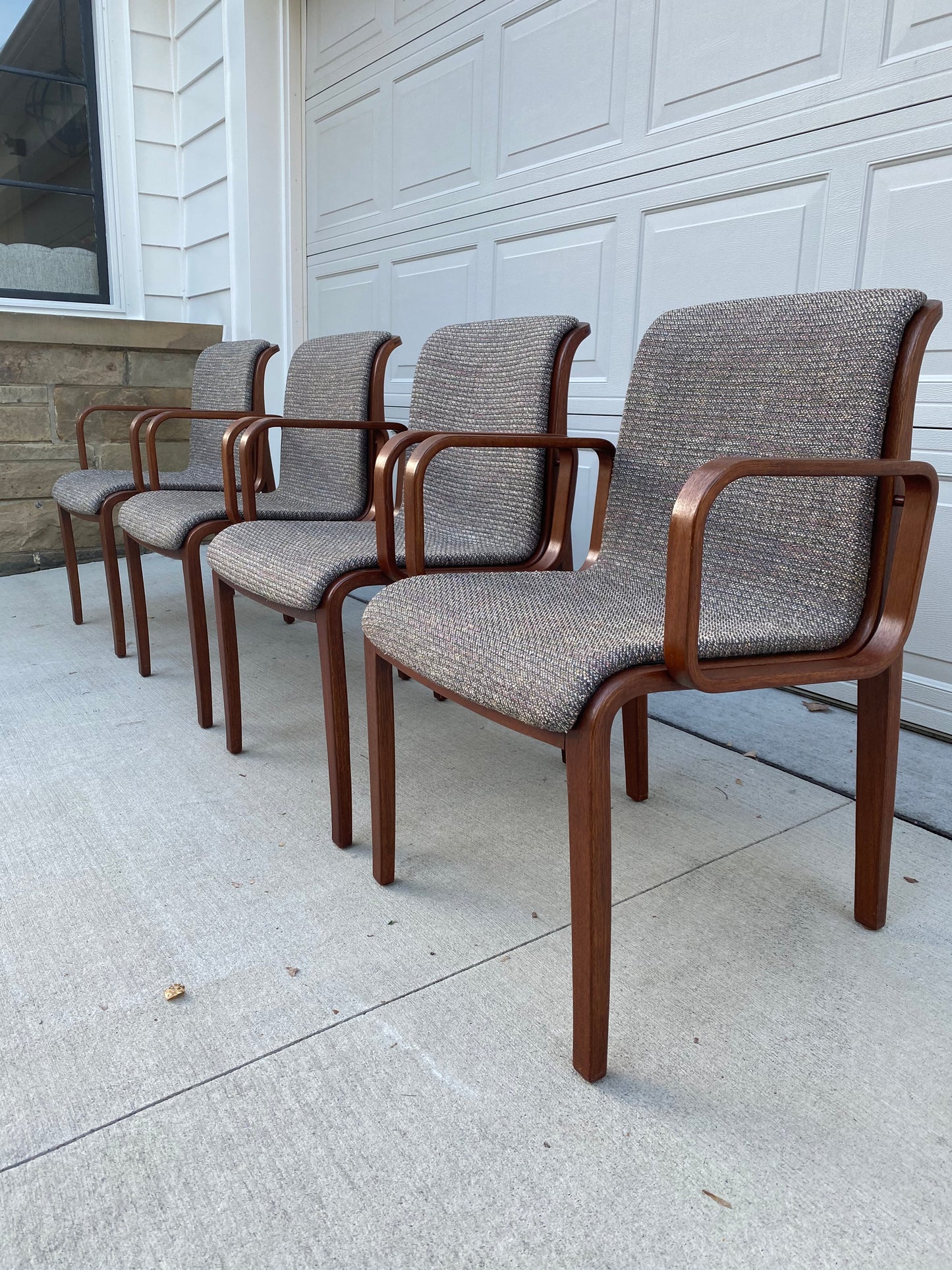 Set of 4 1970s Walnut Knoll Bill Stephens Arm Chairs