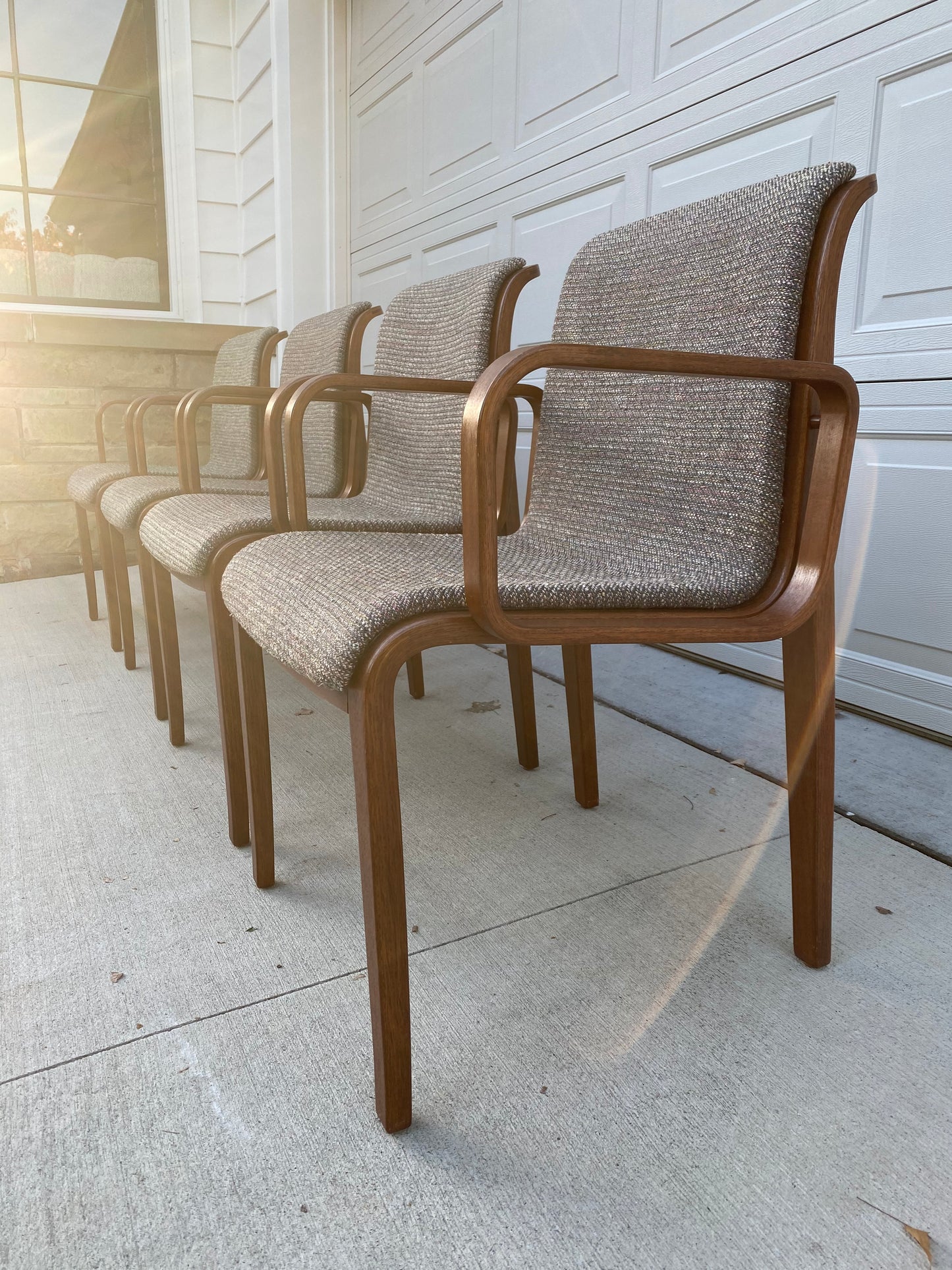 Set of 4 1970s Walnut Knoll Bill Stephens Arm Chairs