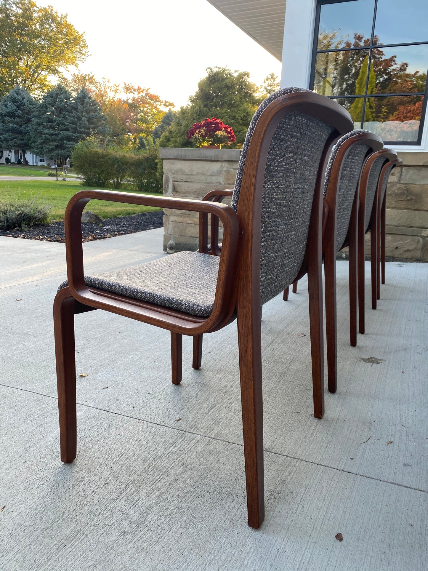 Set of 4 1970s Walnut Knoll Bill Stephens Arm Chairs