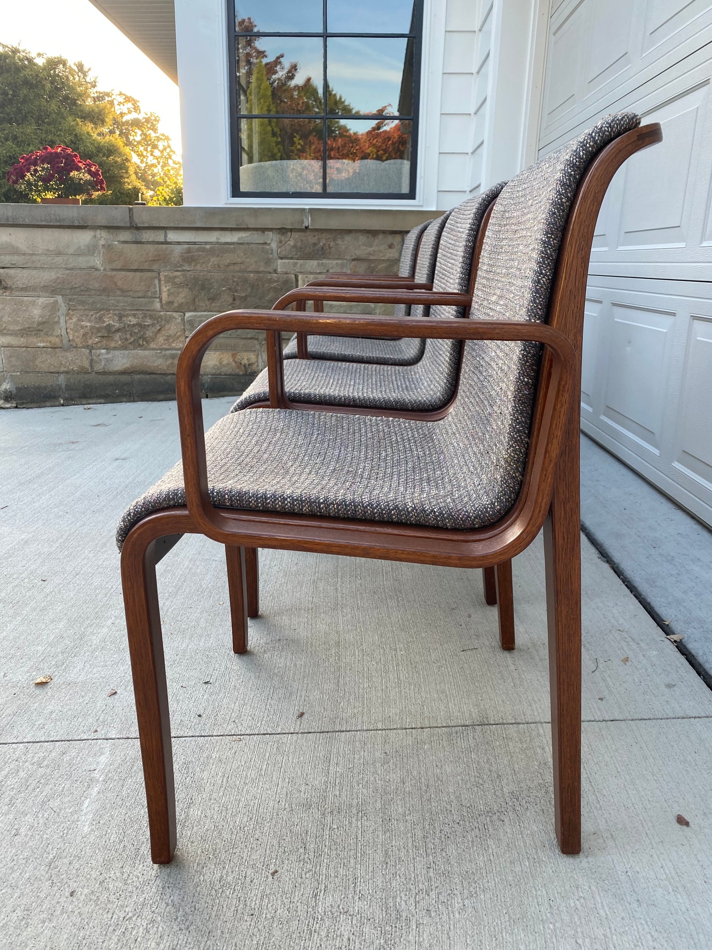 Set of 4 1970s Walnut Knoll Bill Stephens Arm Chairs