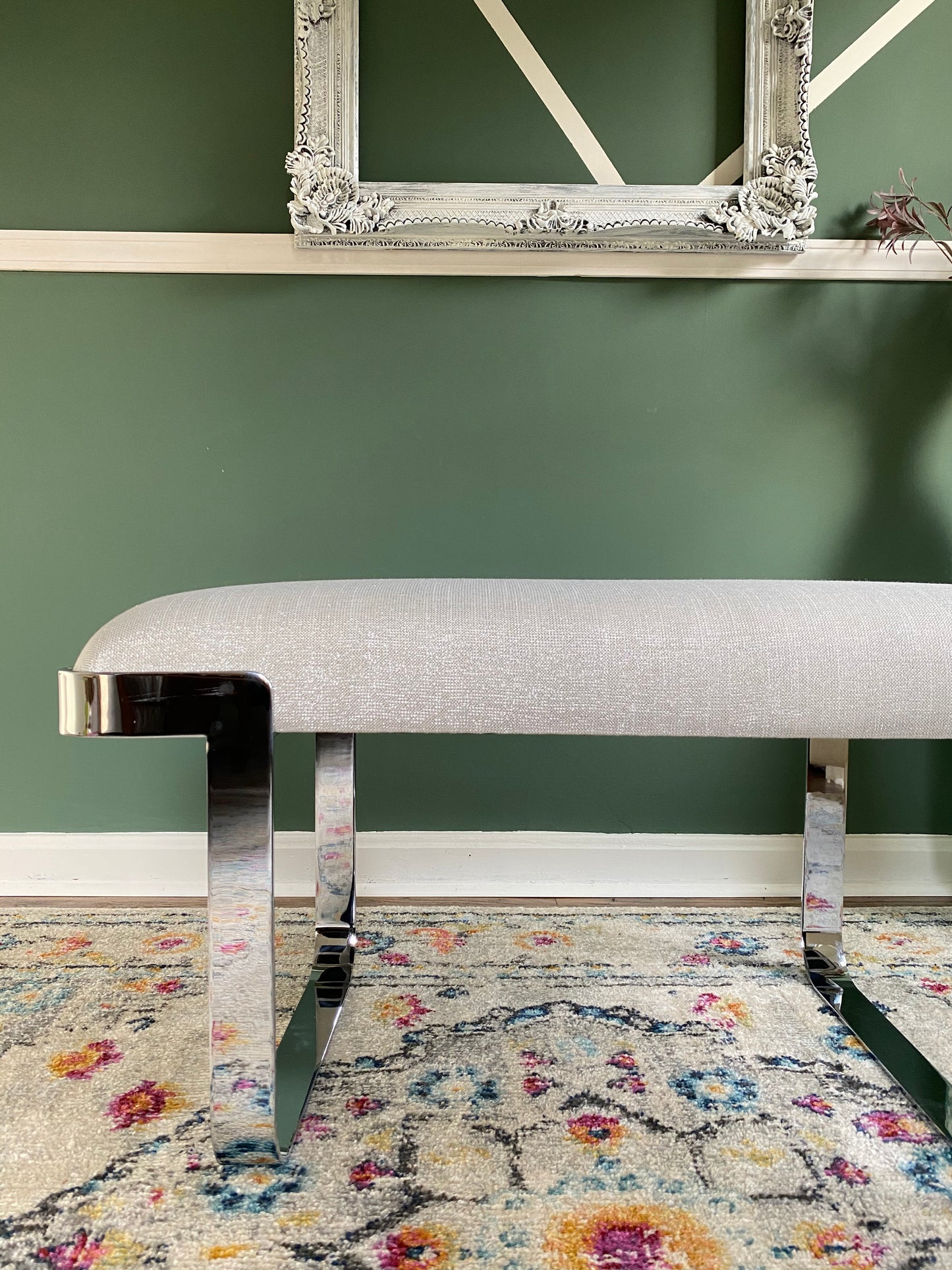 Reupholstered Mid-Century Modern Cantilever Chrome Bench