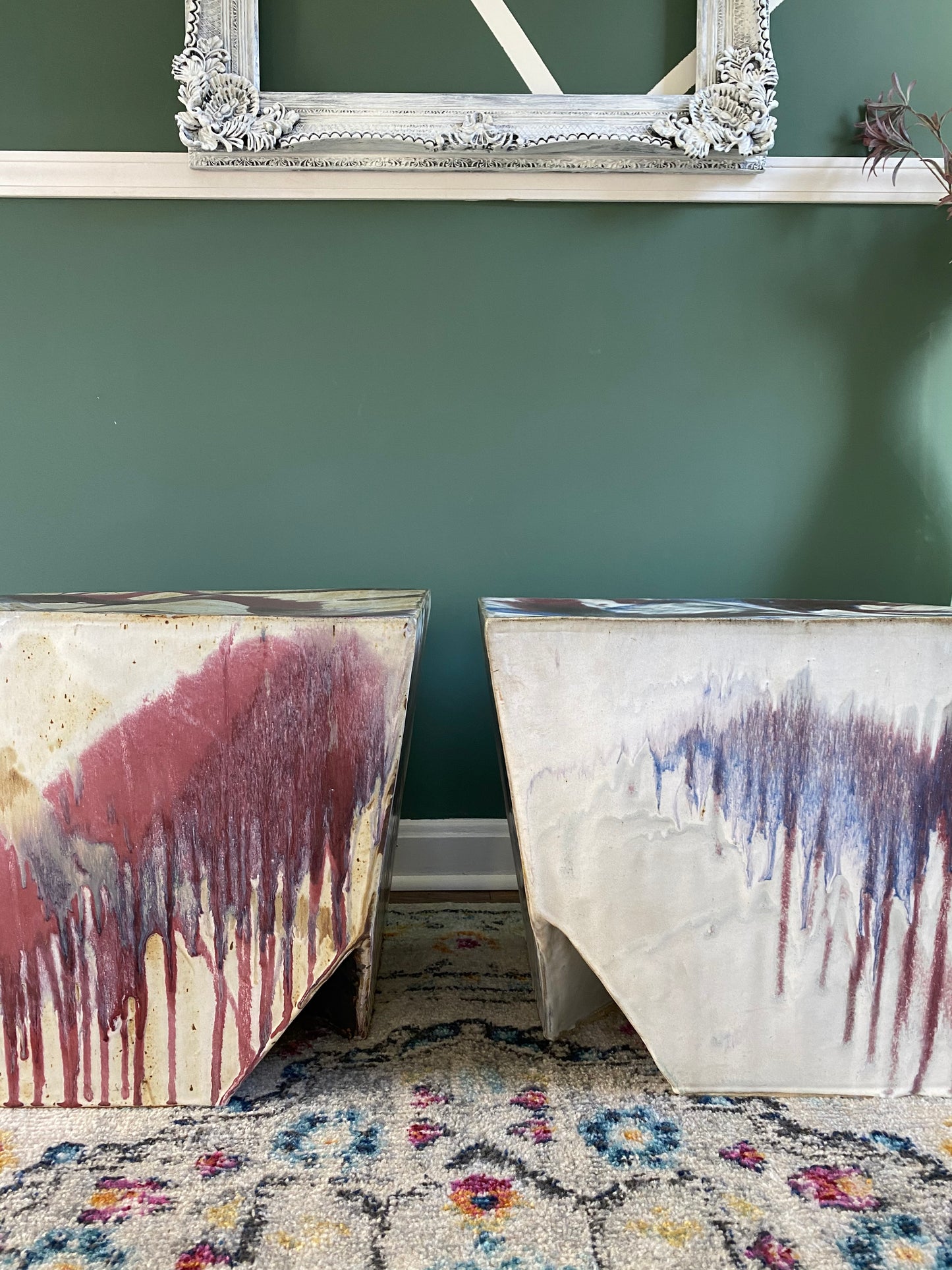 Vintage Abstract Ceramic Plinth Stools or Side Tables - A Pair