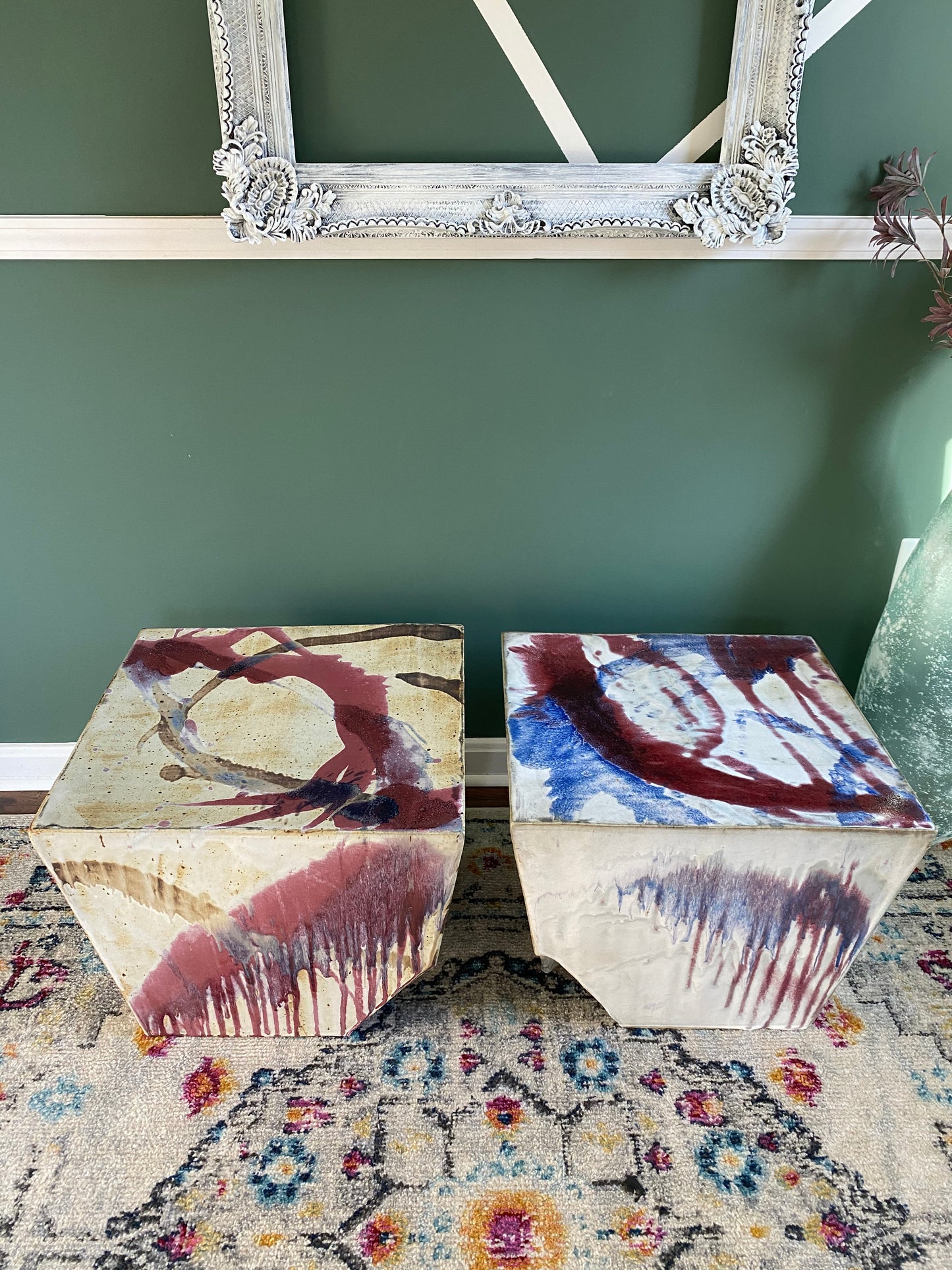 Vintage Abstract Ceramic Plinth Stools or Side Tables - A Pair