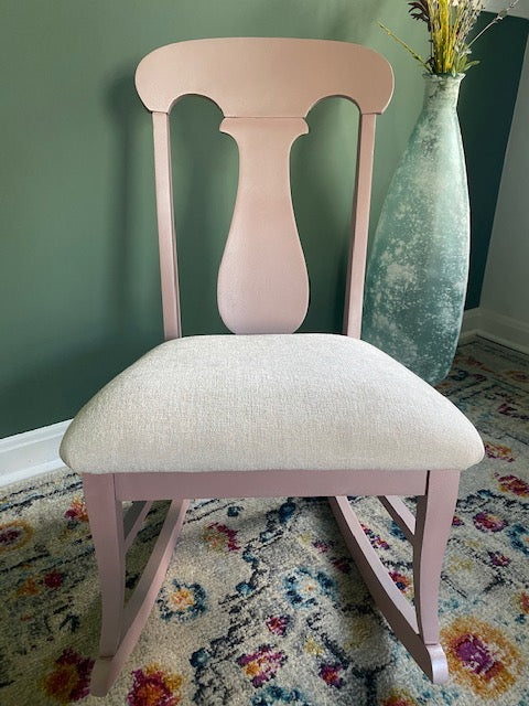 Small Pink Painted Reupholstered Rocking Chair for Nursery Room