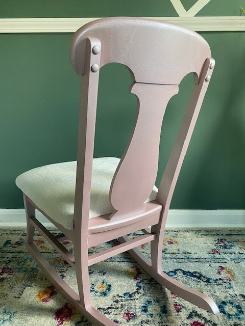 Small Pink Painted Reupholstered Rocking Chair for Nursery Room