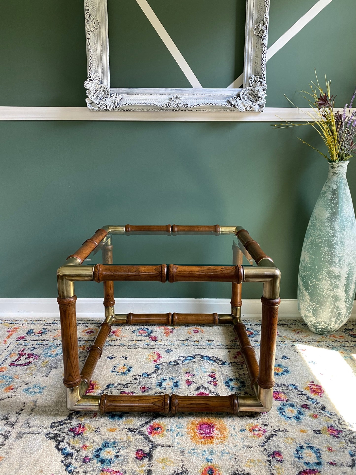 1970s Faux Bamboo and Brass with Glass Top Coffee Table