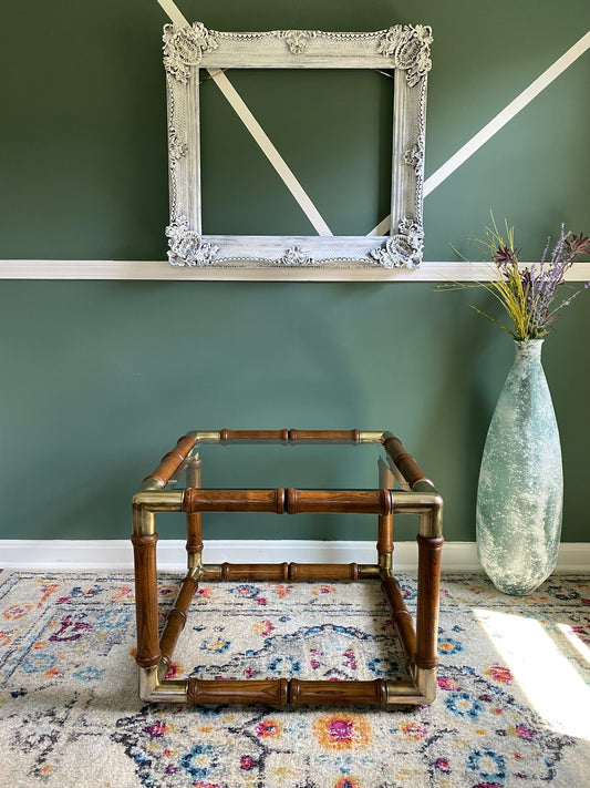 1970s Faux Bamboo and Brass with Glass Top Coffee Table