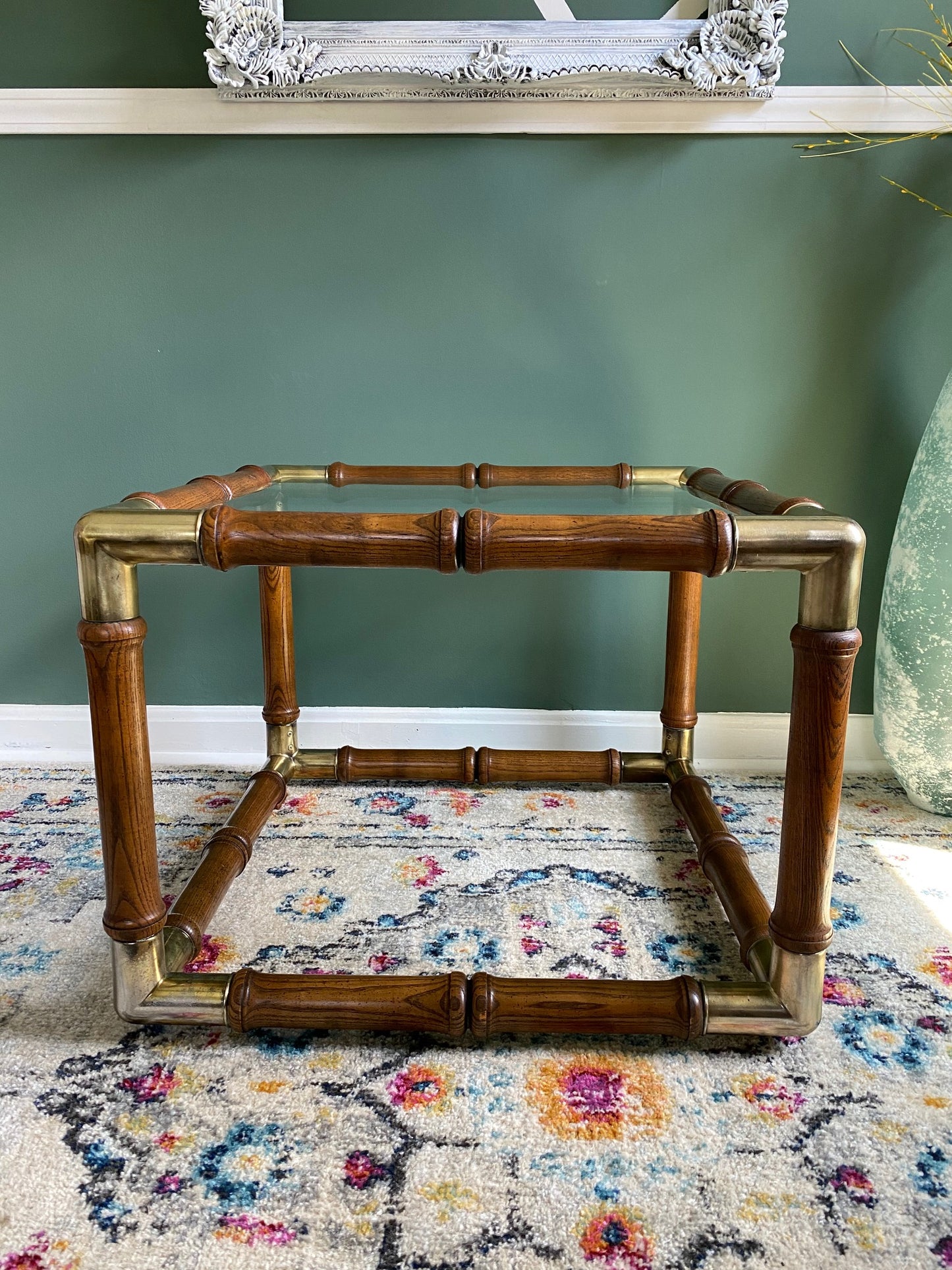 1970s Faux Bamboo and Brass with Glass Top Coffee Table