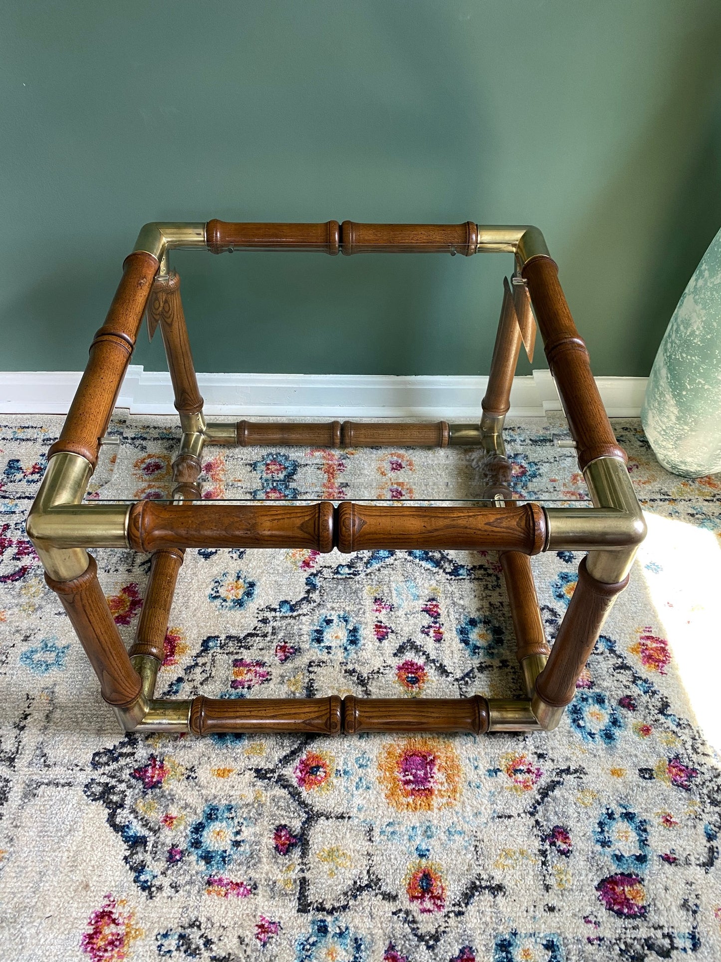 1970s Faux Bamboo and Brass with Glass Top Coffee Table