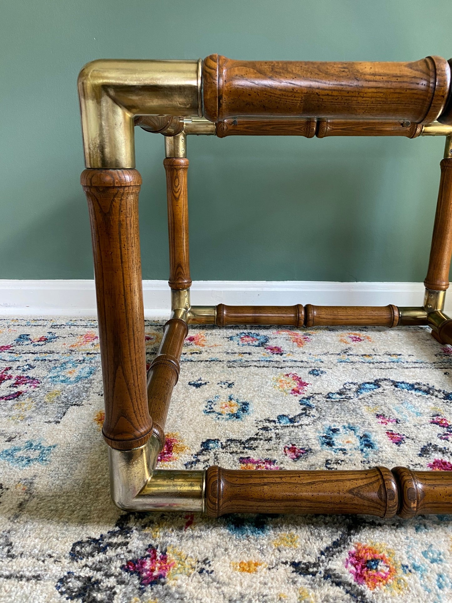 1970s Faux Bamboo and Brass with Glass Top Coffee Table