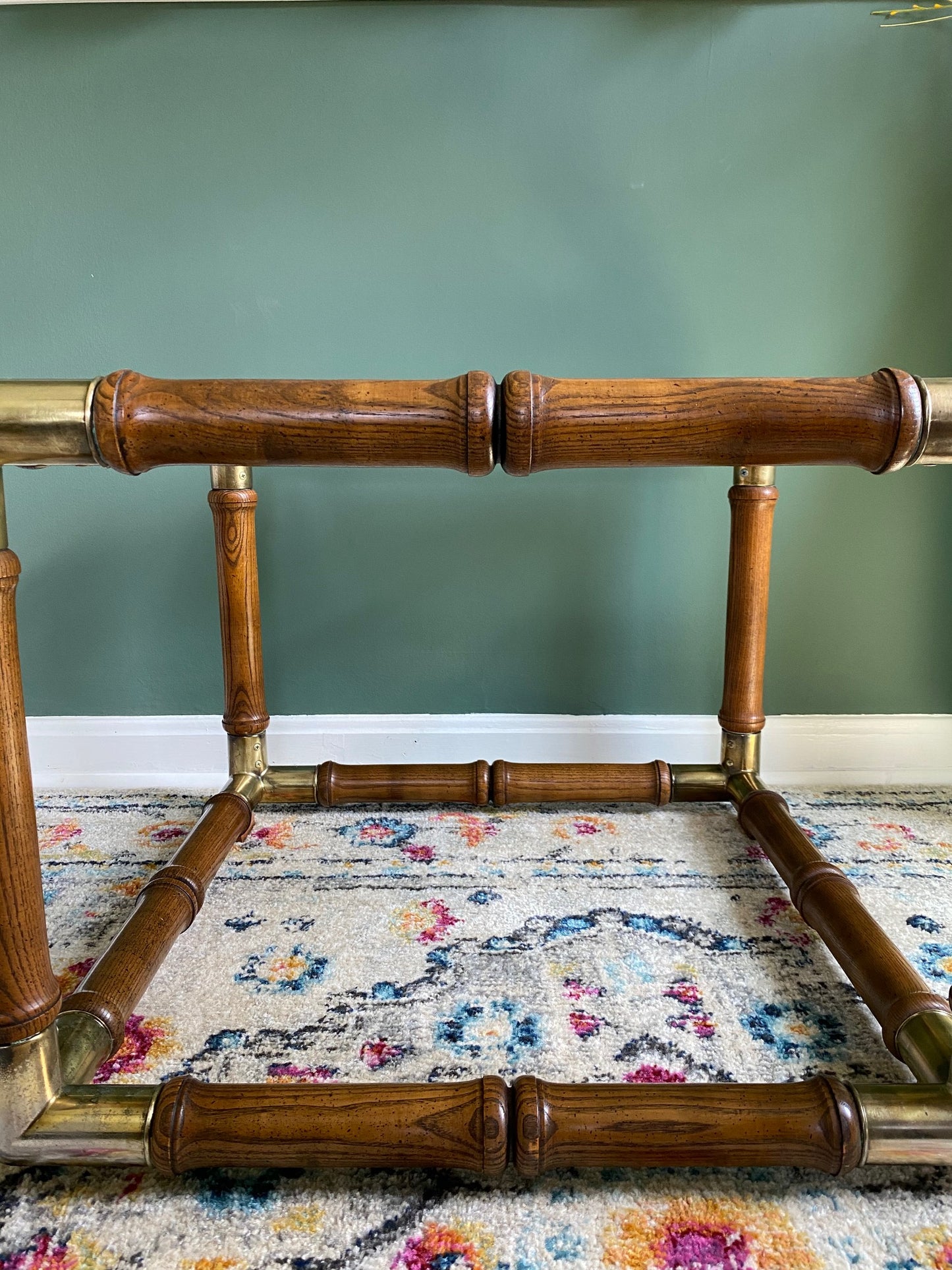 1970s Faux Bamboo and Brass with Glass Top Coffee Table