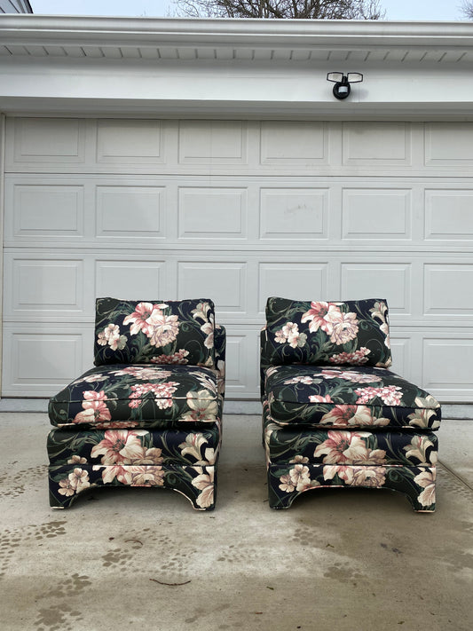Pair of Century Lounge Chairs in Floral Print