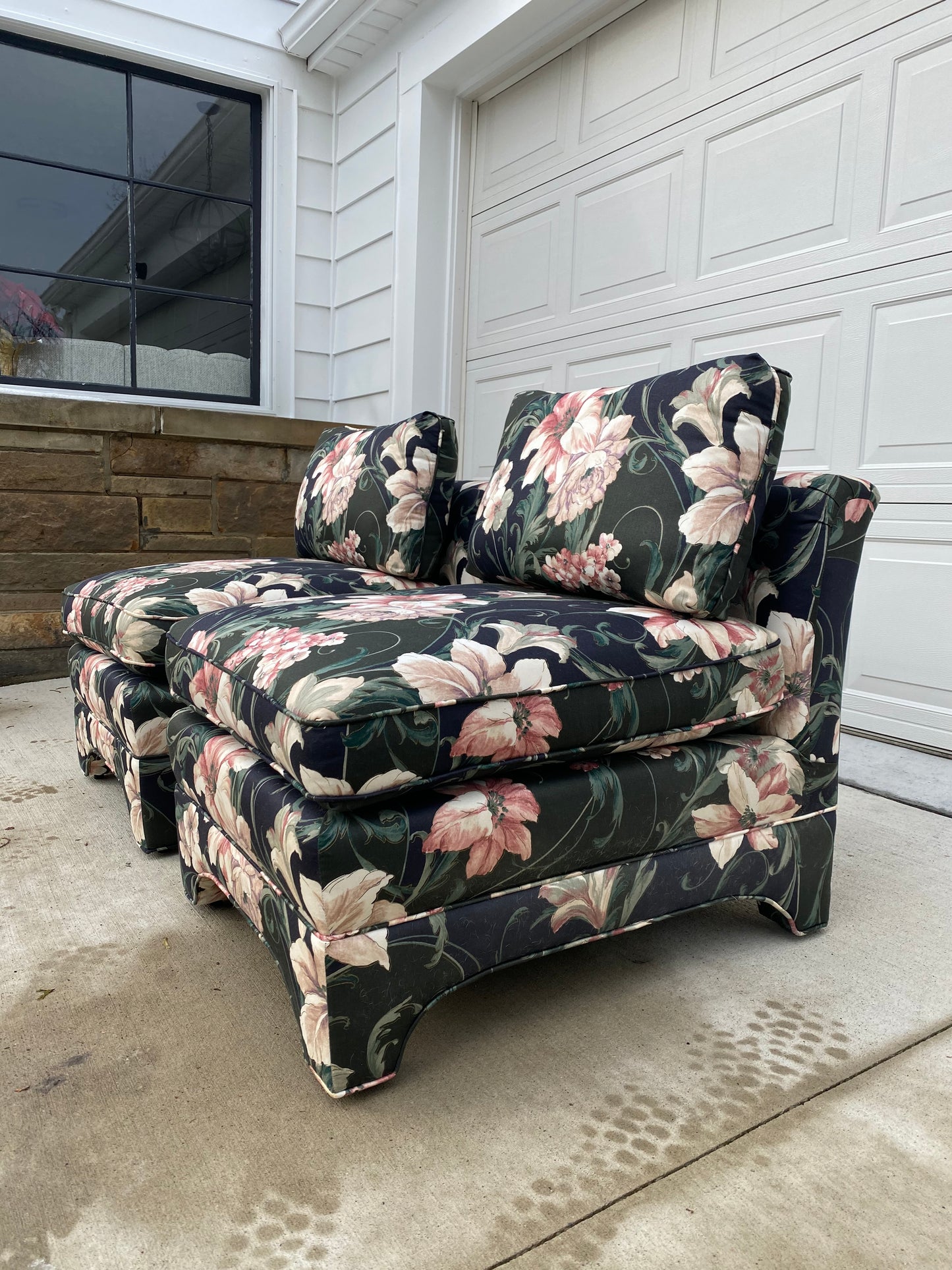 Pair of Century Lounge Chairs in Floral Print