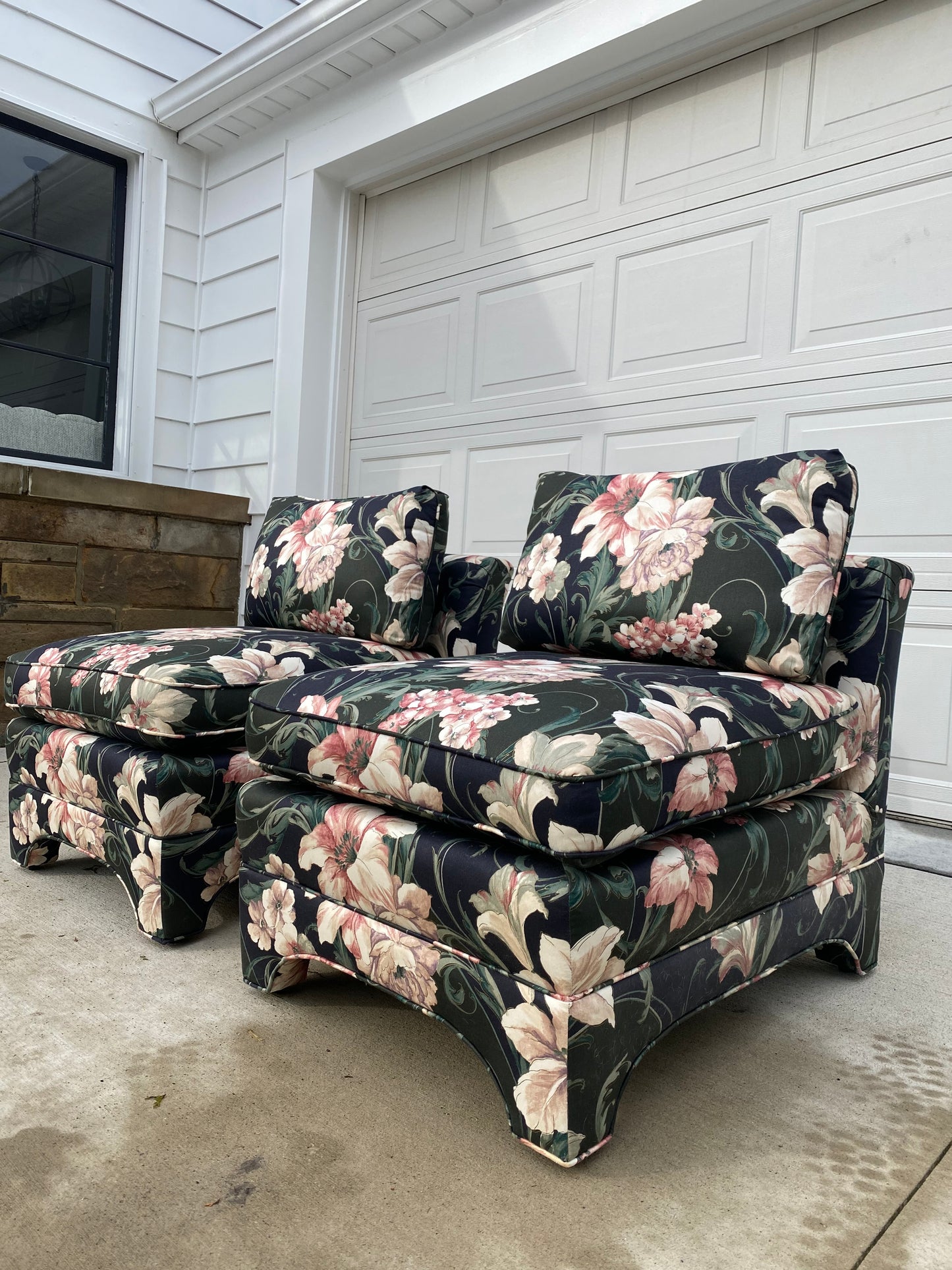 Pair of Century Lounge Chairs in Floral Print