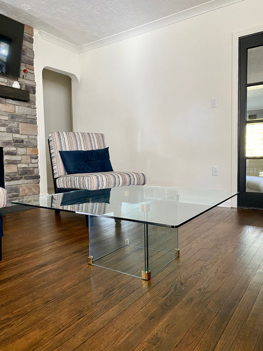 Large Square Glass Coffee Table in the Style of Leon Rosen for Pace Collection