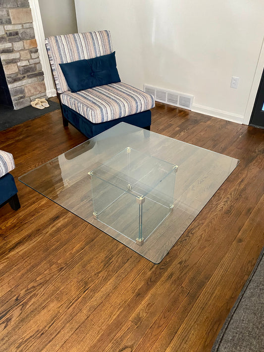 Large Square Glass Coffee Table in the Style of Leon Rosen for Pace Collection