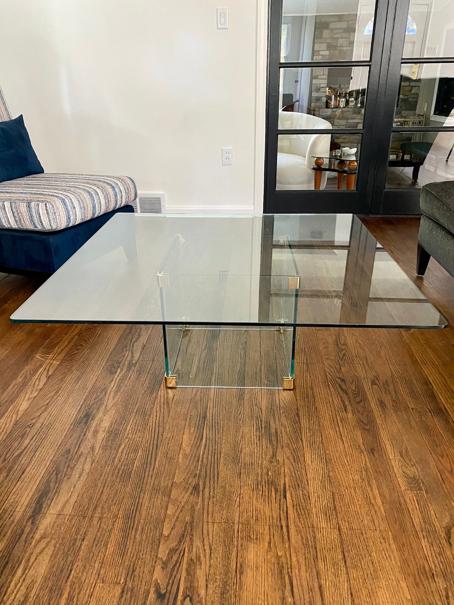 Large Square Glass Coffee Table in the Style of Leon Rosen for Pace Collection