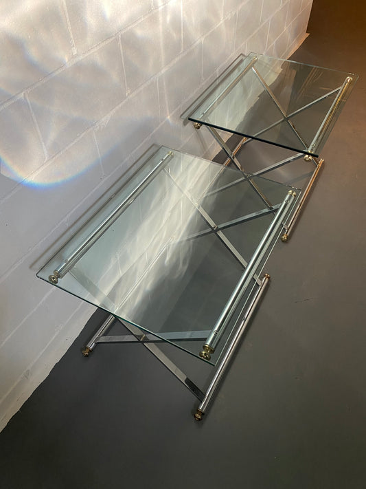 Pair of (2) Glass End Tables with Chrome Base