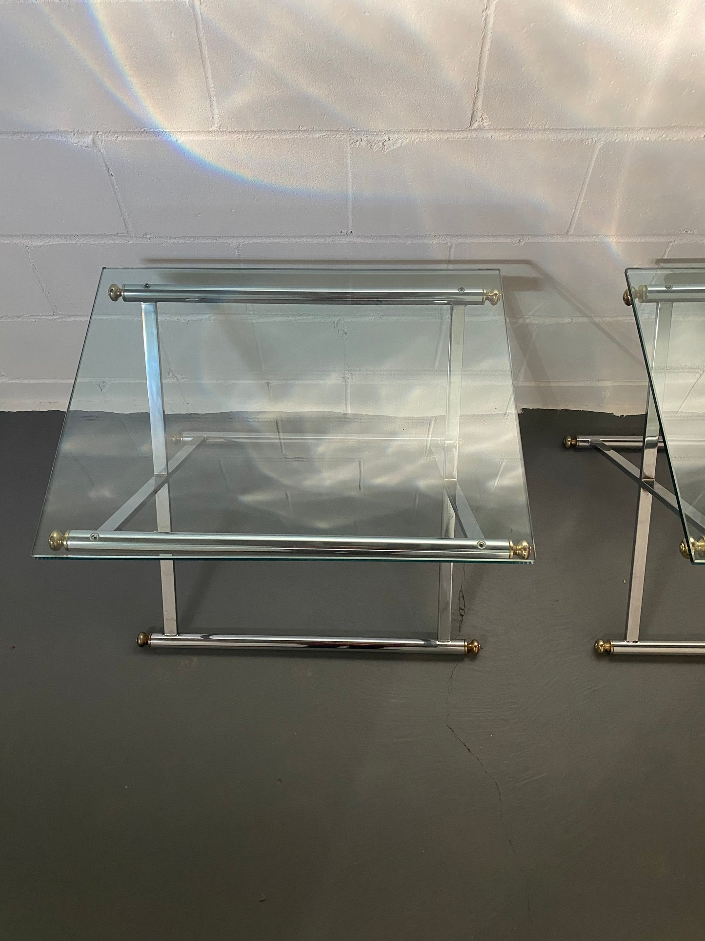 Pair of (2) Glass End Tables with Chrome Base