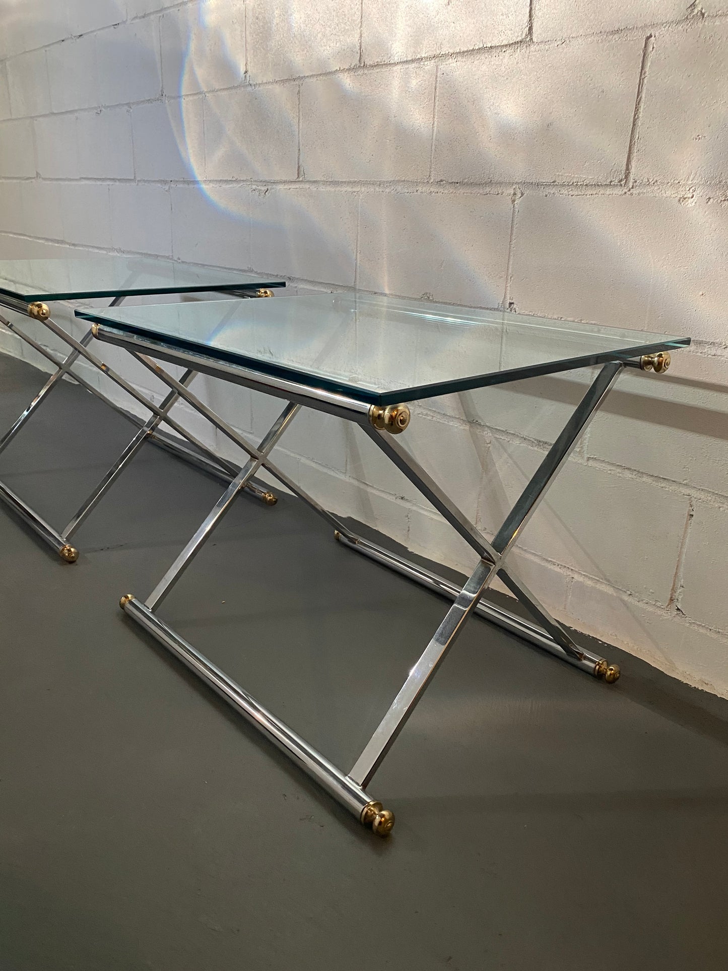 Pair of (2) Glass End Tables with Chrome Base