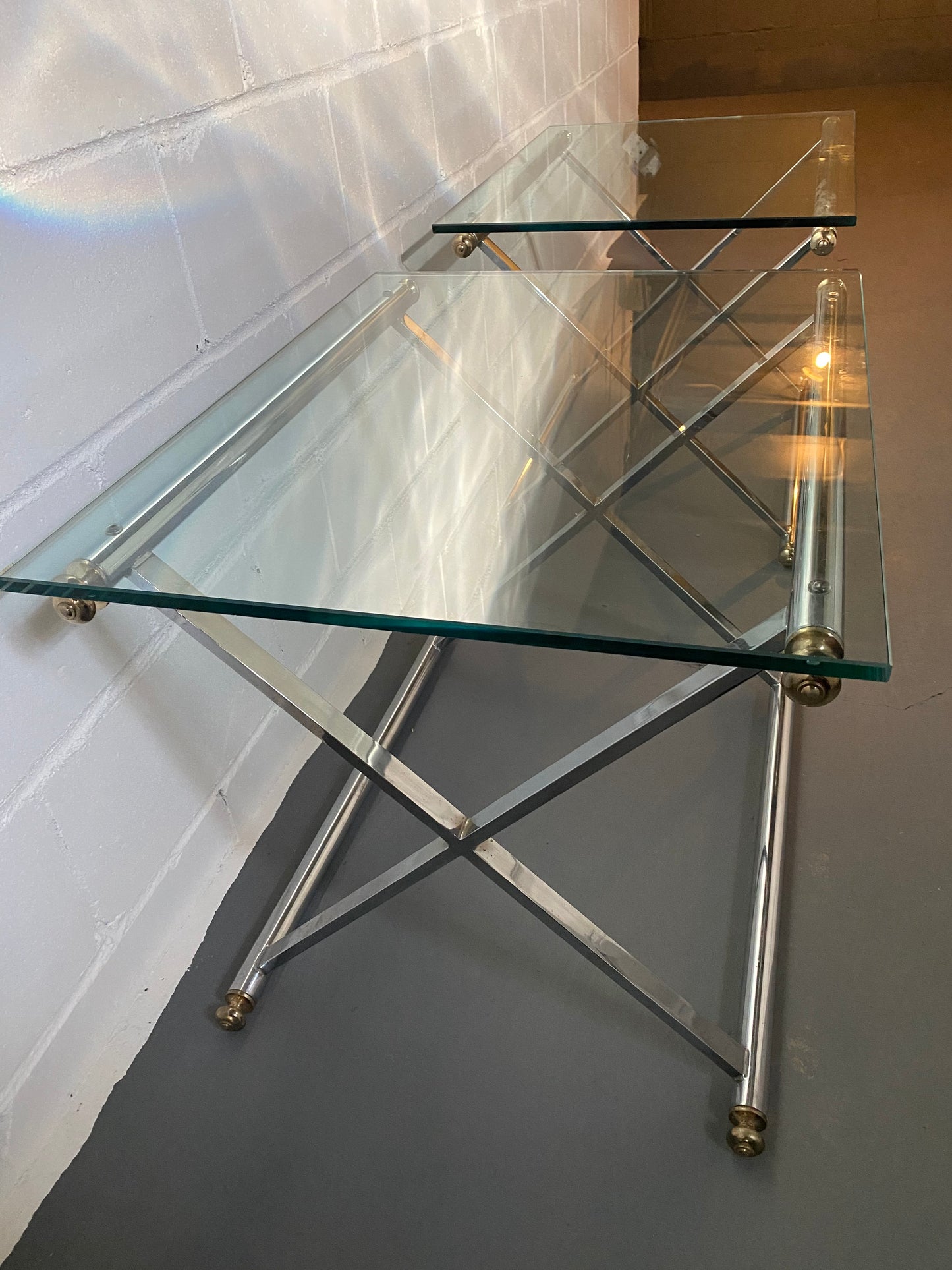 Pair of (2) Glass End Tables with Chrome Base